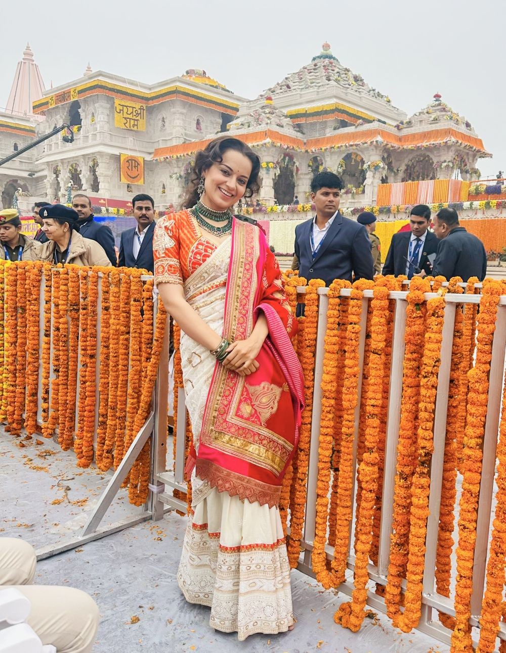 Ayodhya: Actress Kangana Ranaut at the Ram Mandir ahead of the consecration ceremony, in Ayodhya, Monday, Jan. 22, 2024. (Photo: IANS/@KanganaTeam)
